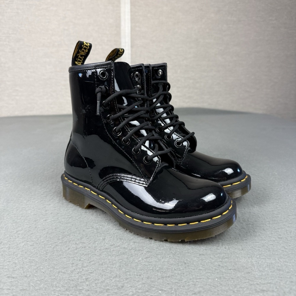 Dr Doc Martens Sz 5 Womens 1460W Shiny Black Patent‎ Leather Combat Boots EU 36